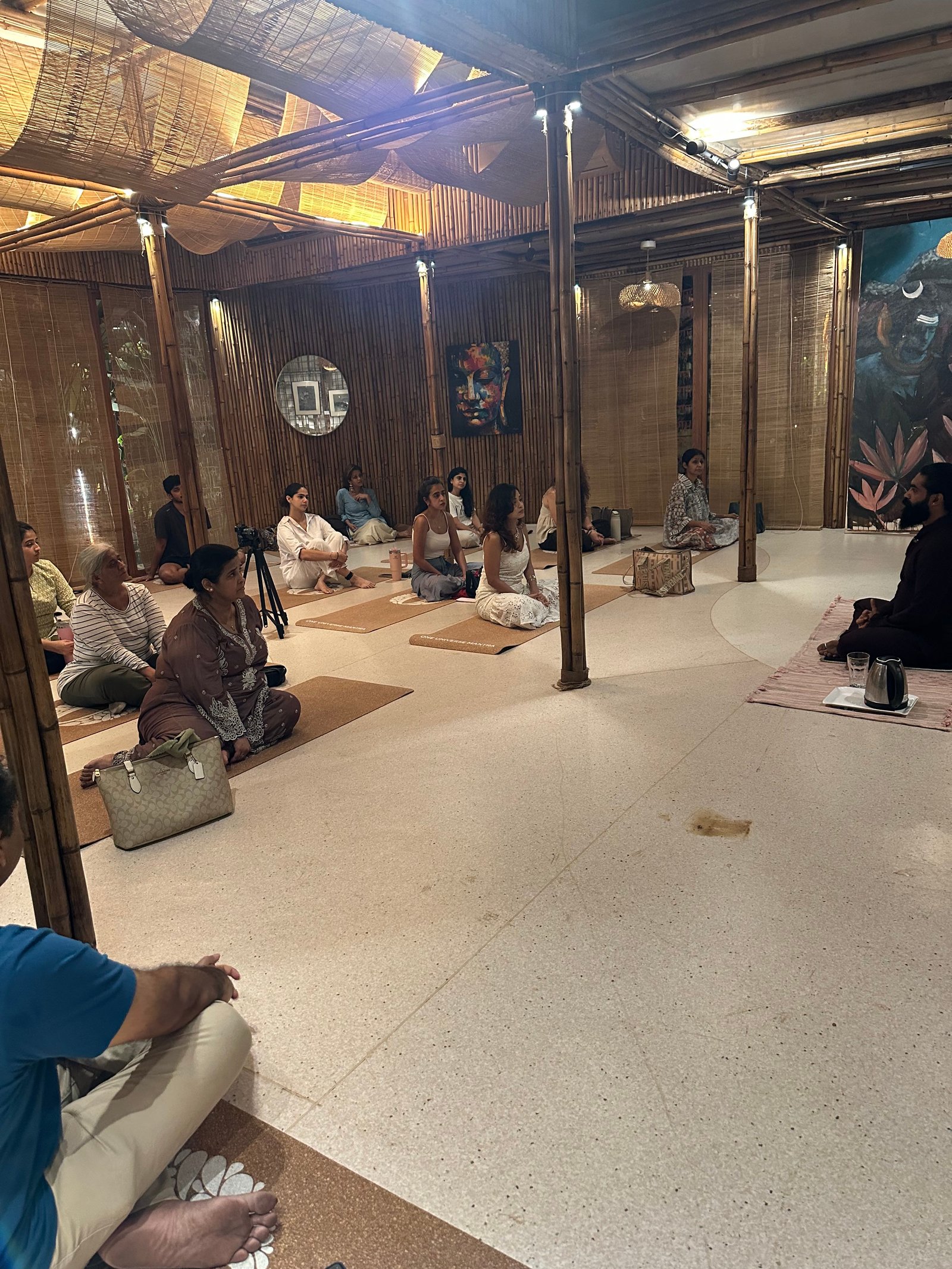 An evening workshop in the bamboo workshop space at Mahati Wellness, Bandra
